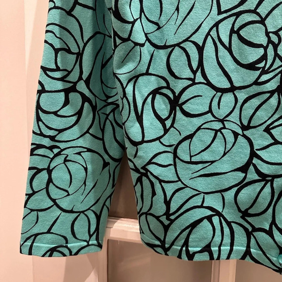 Jones New York Signature Silk Blend Cardigan Teal Rose Floral Button Up Size XL - Picture 3 of 10